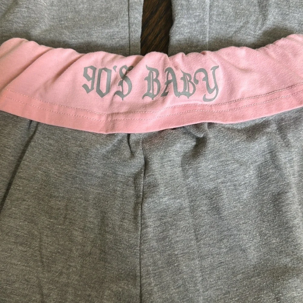 Women's Gray Flared Lounge Pants with 90s Baby Pink Waistband Size XS